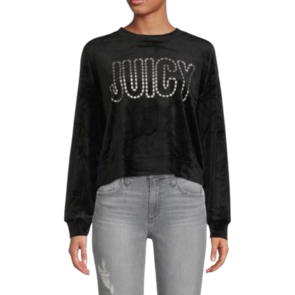 Juicy Couture Y2K Velour Embellished Boxy Slouchy Black‎ Pullover Women's Sz XL - Picture 7 of 7
